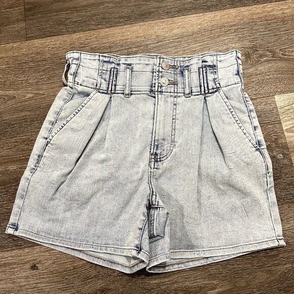 NWOT Express High Waist Paper Bag Denim Shorts Size 00 - Picture 1 of 6